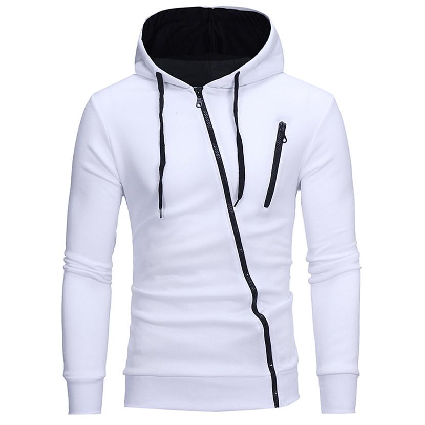 Diagonal Zipper Design Sweater Solid Color Hooded Sweater Men Clothes