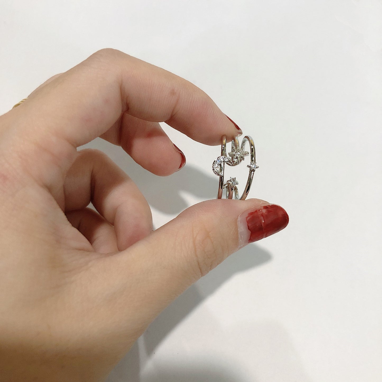 Hollow star moon ring