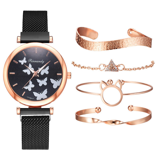 Butterfly Dial Quartz Watch Set