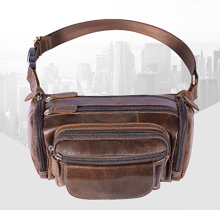 Men's waist bag with leather on the top