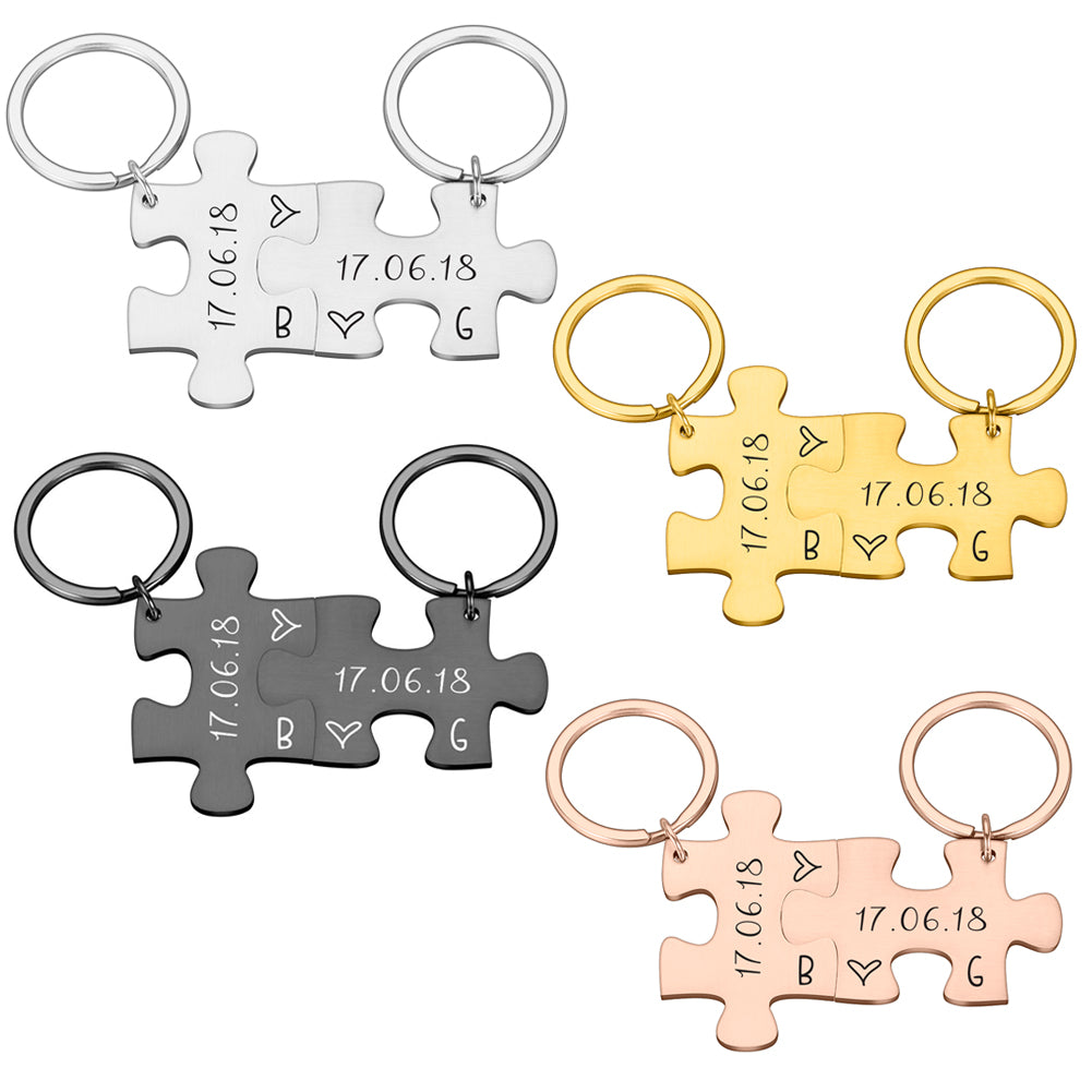 Couple Keychain Gifts Engraving Stainless Steel Couple Puzzle Key Ring