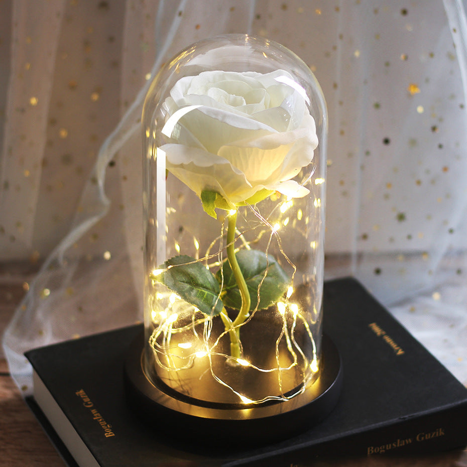 Mothers Day Wedding Favors Bridesmaid Gift Immortal Simulation Rose Glass Cover Luminous Led Ornament