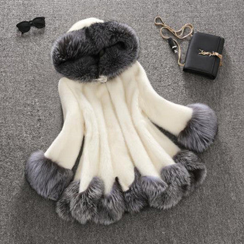 Hooded faux mink coat