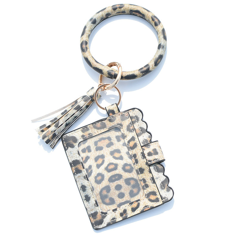 Leopard Print PU Leather Tassel Bangle Keychain