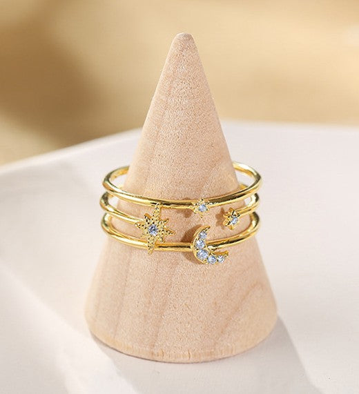 Hollow star moon ring