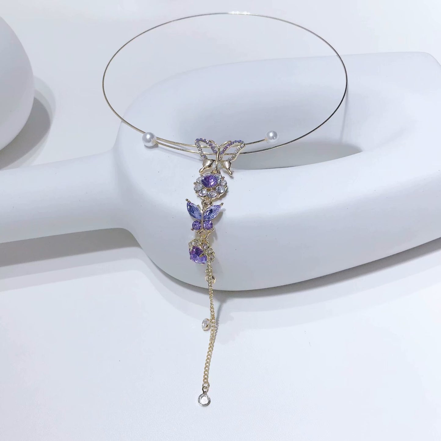 Korean retro amethyst butterfly collar Crystal butterfly necklace