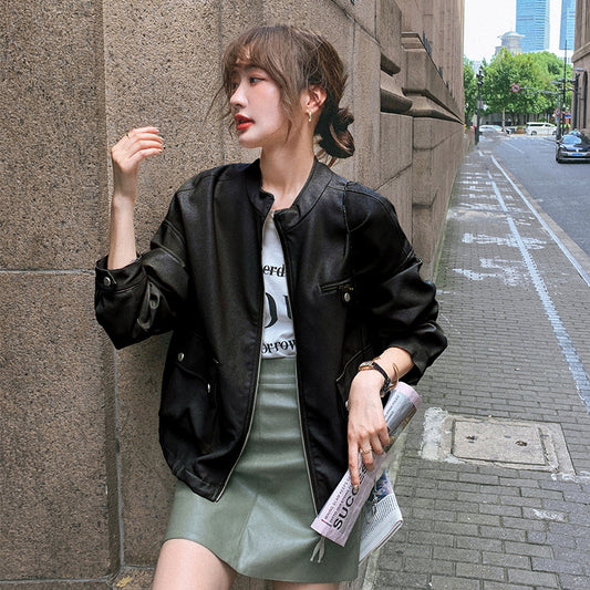 Classic Retro Autumn Coat Lazy Wind Pu Motorcycle Leather Jacket