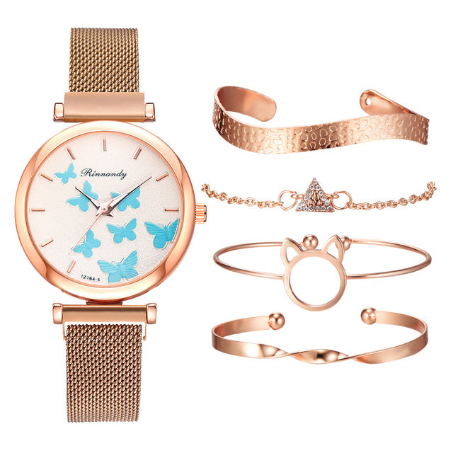 Butterfly Dial Quartz Watch Set