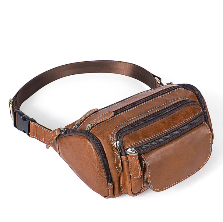 Men's waist bag with leather on the top