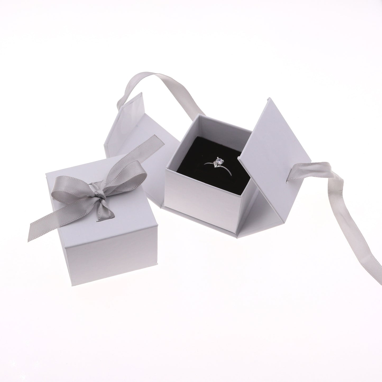 Jewelry Boxes Paper Gray White Color Ribbon Bowknot For Gift Present Ring Earring Packing Display Box