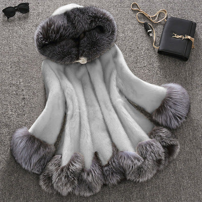 Hooded faux mink coat