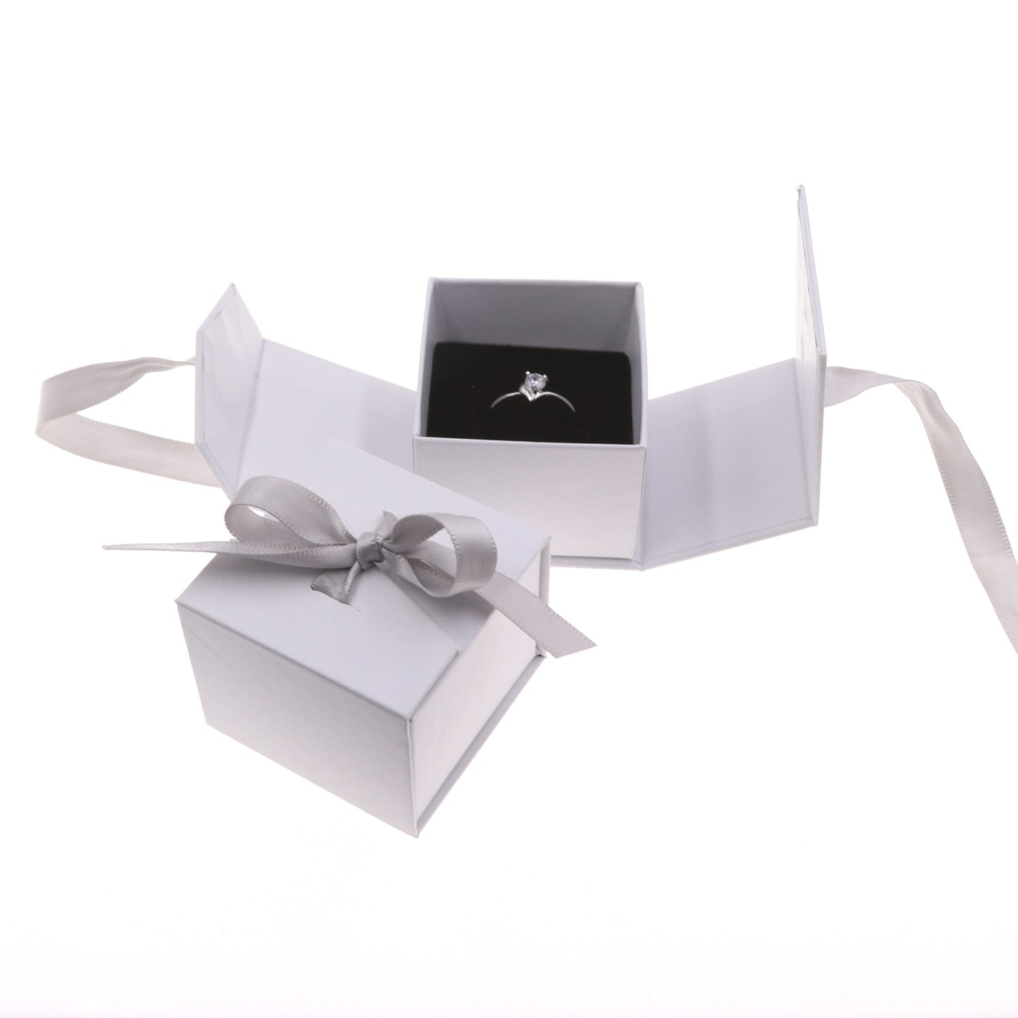 Jewelry Boxes Paper Gray White Color Ribbon Bowknot For Gift Present Ring Earring Packing Display Box