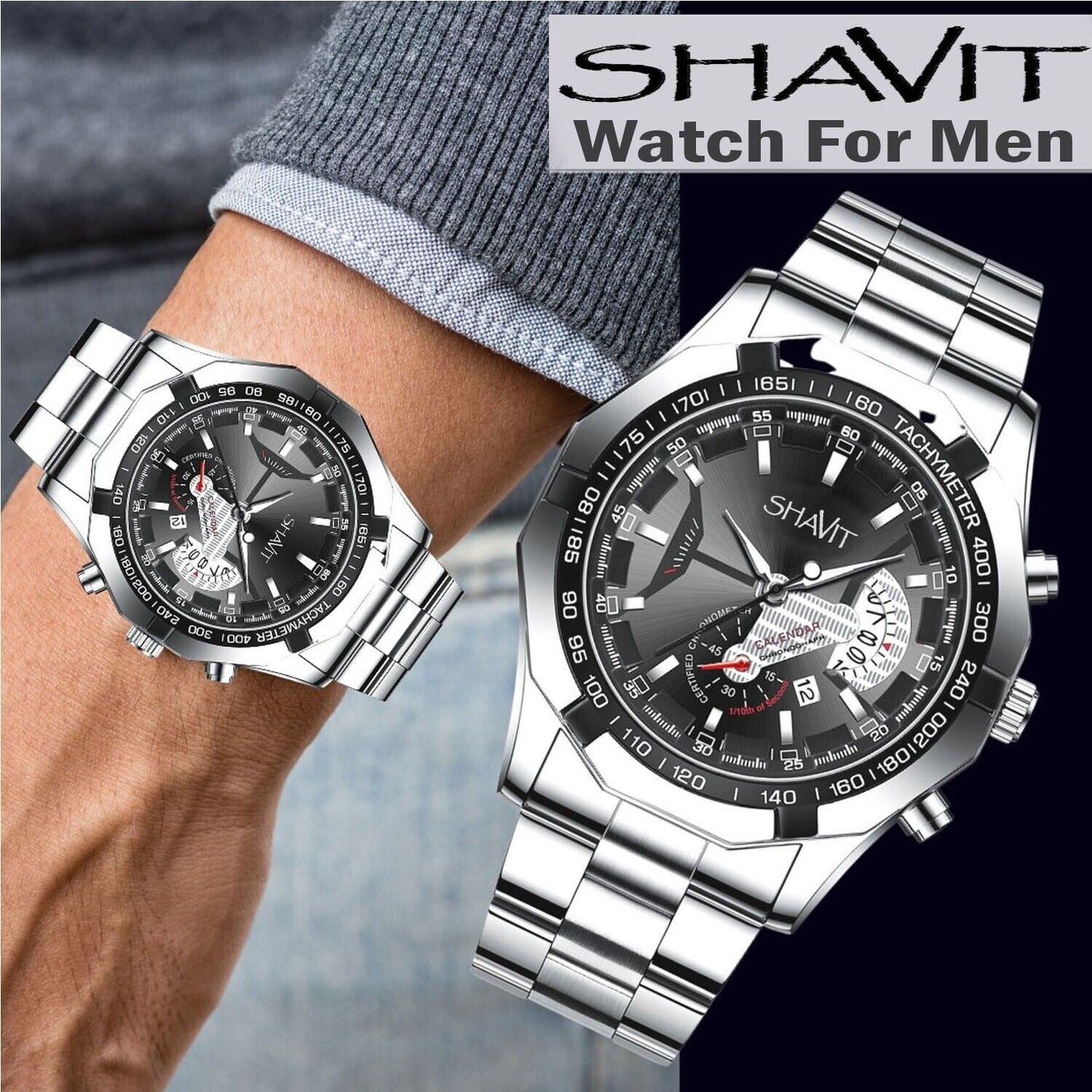 Men's Quartz Watch Stainless Steel Analog Waterproof Business Wristwatch Fashion