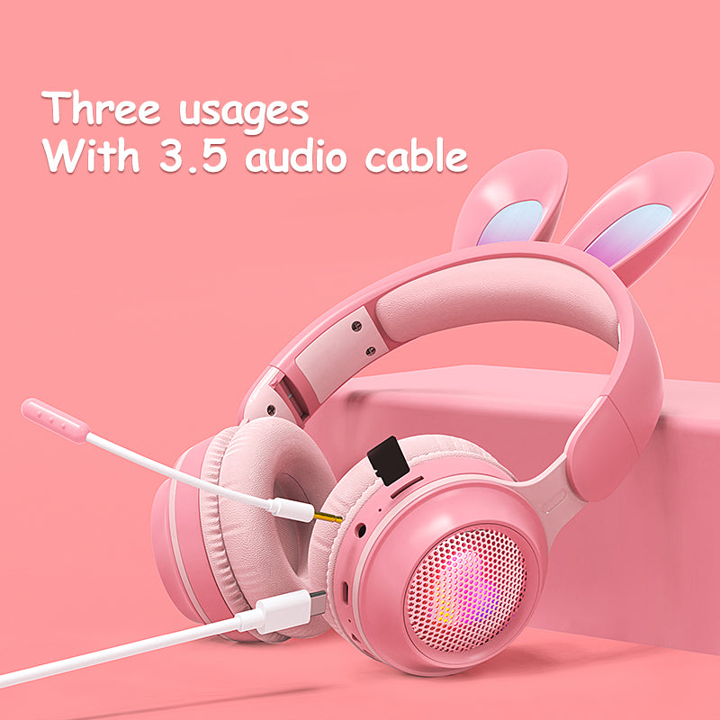 Rabbit Ear Headphones Wireless Luminous Extendable Headphones