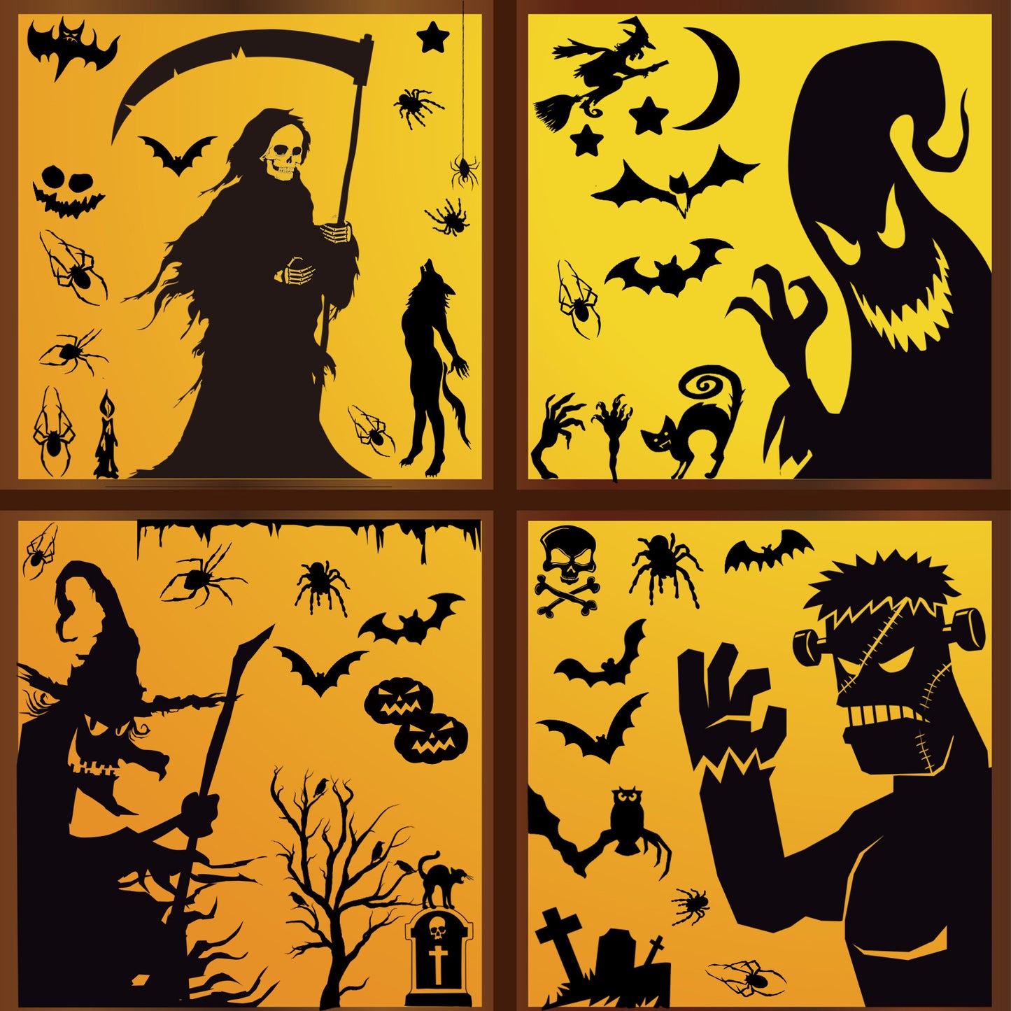 Halloween Horror Black Witch Death Static Window Stickers