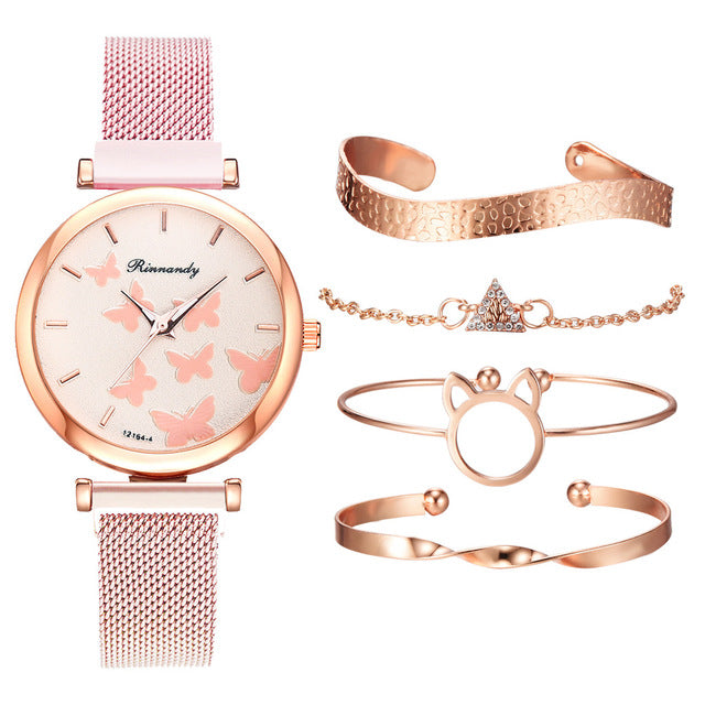 Butterfly Dial Quartz Watch Set