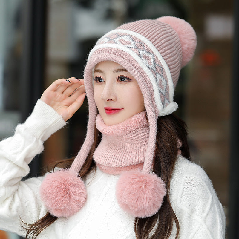 Women's Plush Twist Knitted Drop Ball Hat