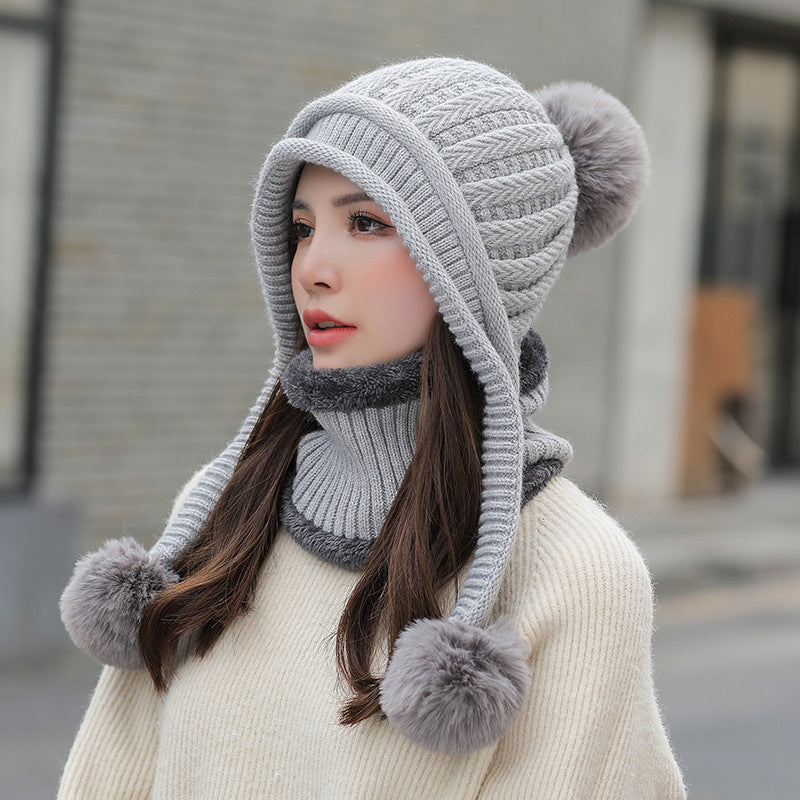 Women's Plush Twist Knitted Drop Ball Hat