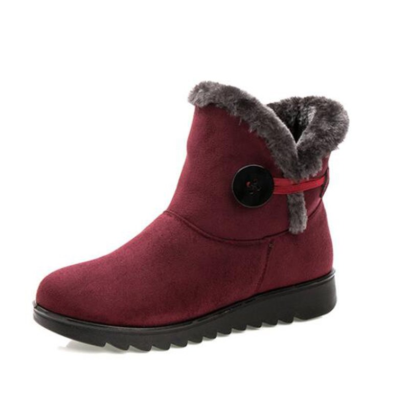 Winter Women Boots Flock Warm Ankle Snow Boots 2021 Platform Shoes Woman Slip On Flats Button