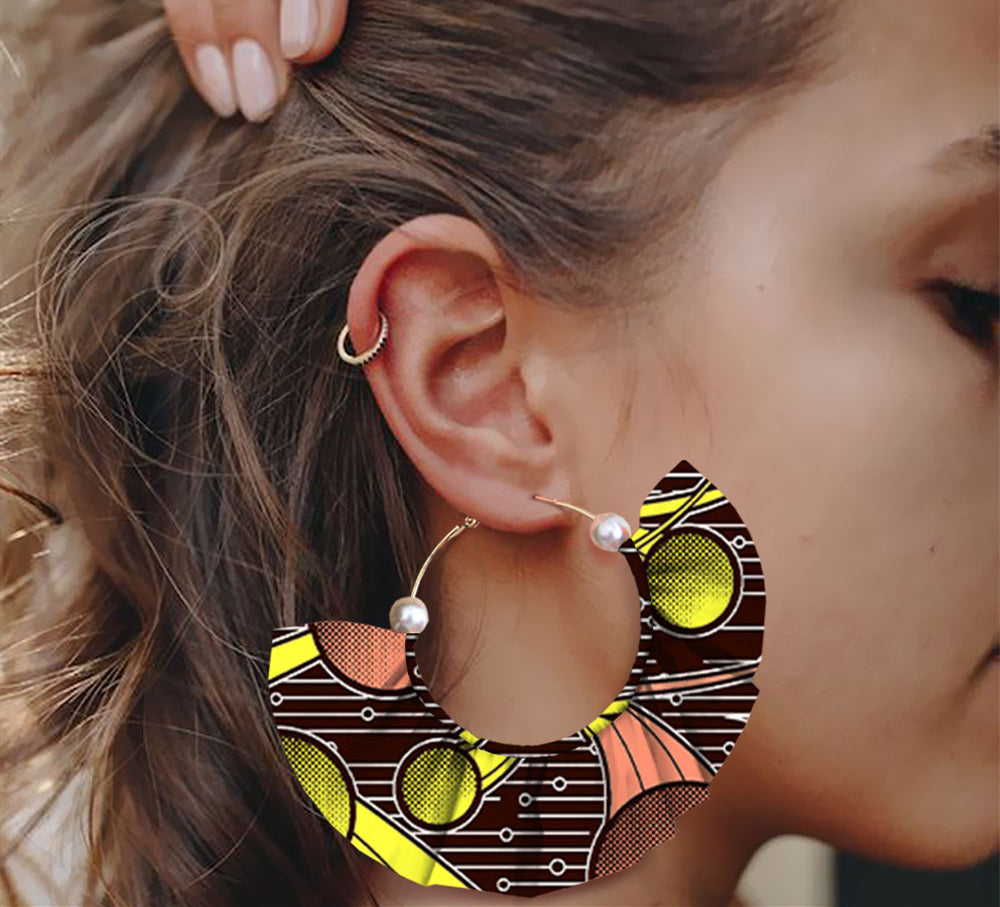 Handmade printed exaggerated earrings