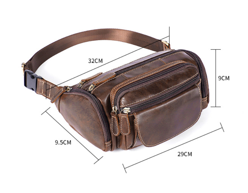 Men's waist bag with leather on the top