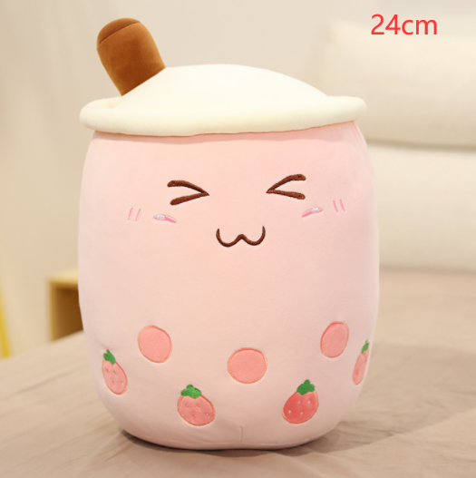 Cute Fruit Drink Plush Stuffed Soft Strawberry Milk Tea Plush Boba Tea Cup Toy Bubble Tea Pillow Cushion Kids Gift