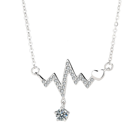 Sterling Silver Heartbeat Necklace Female Simple Fashion ECG Clavicle Chain