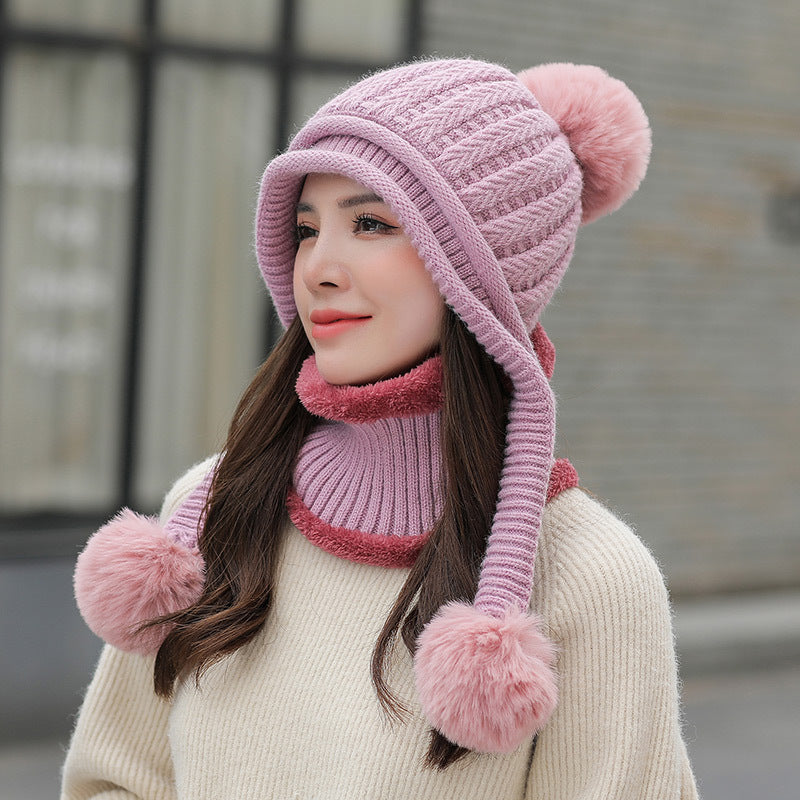 Women's Plush Twist Knitted Drop Ball Hat