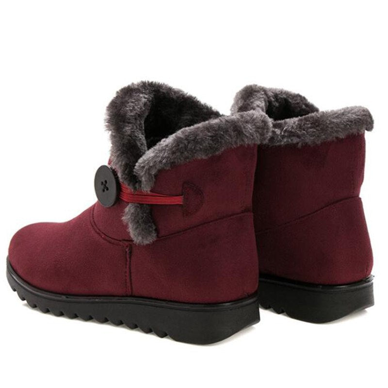 Winter Women Boots Flock Warm Ankle Snow Boots 2021 Platform Shoes Woman Slip On Flats Button