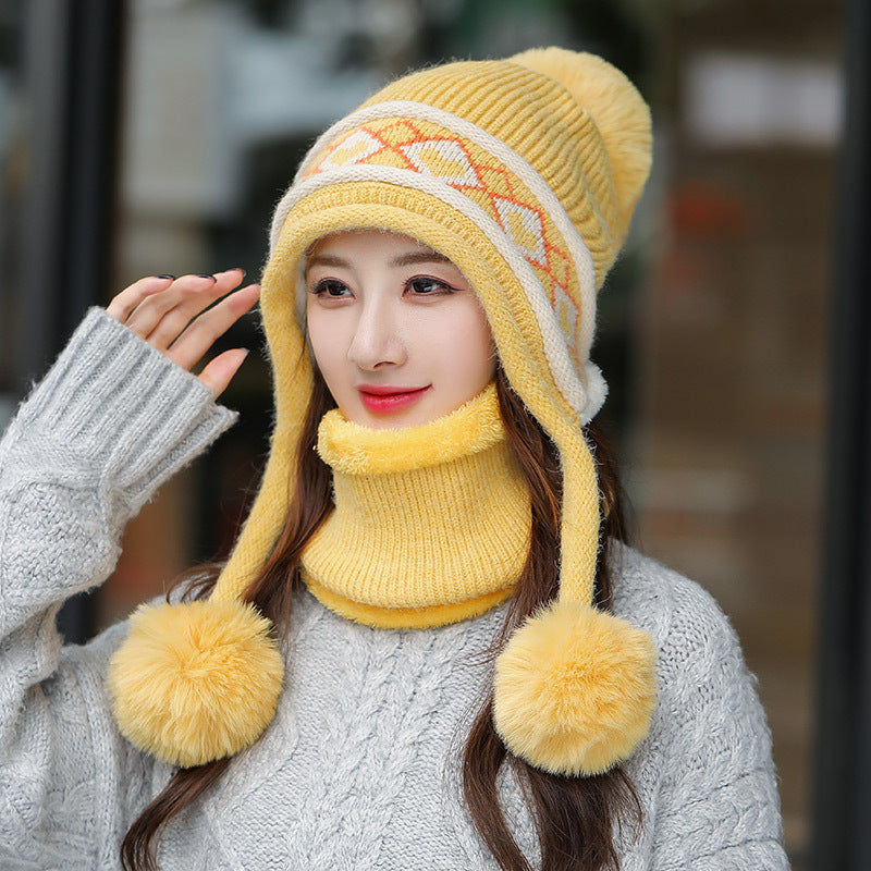 Women's Plush Twist Knitted Drop Ball Hat