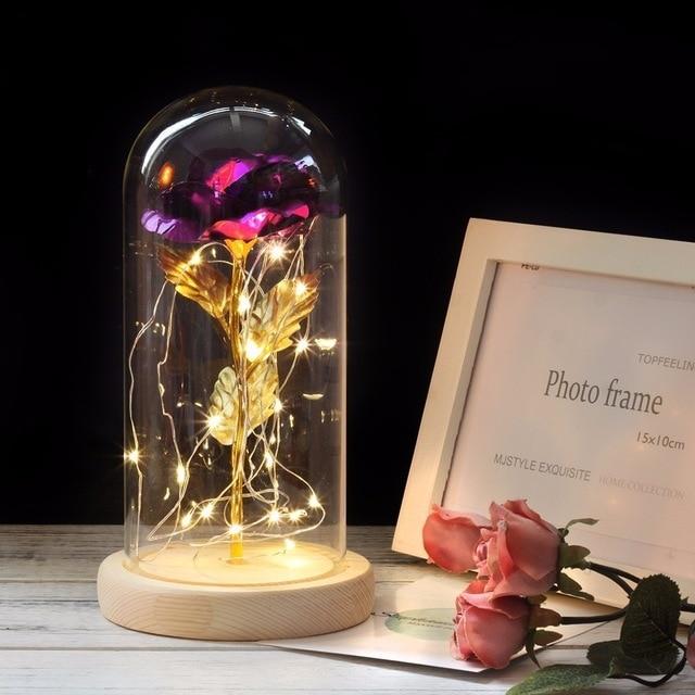 Mothers Day Gift Enchanted Forever Rose Flower In Glass LED Light Home Decoration