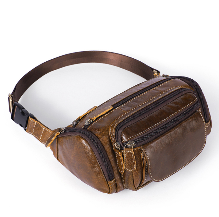 Men's waist bag with leather on the top