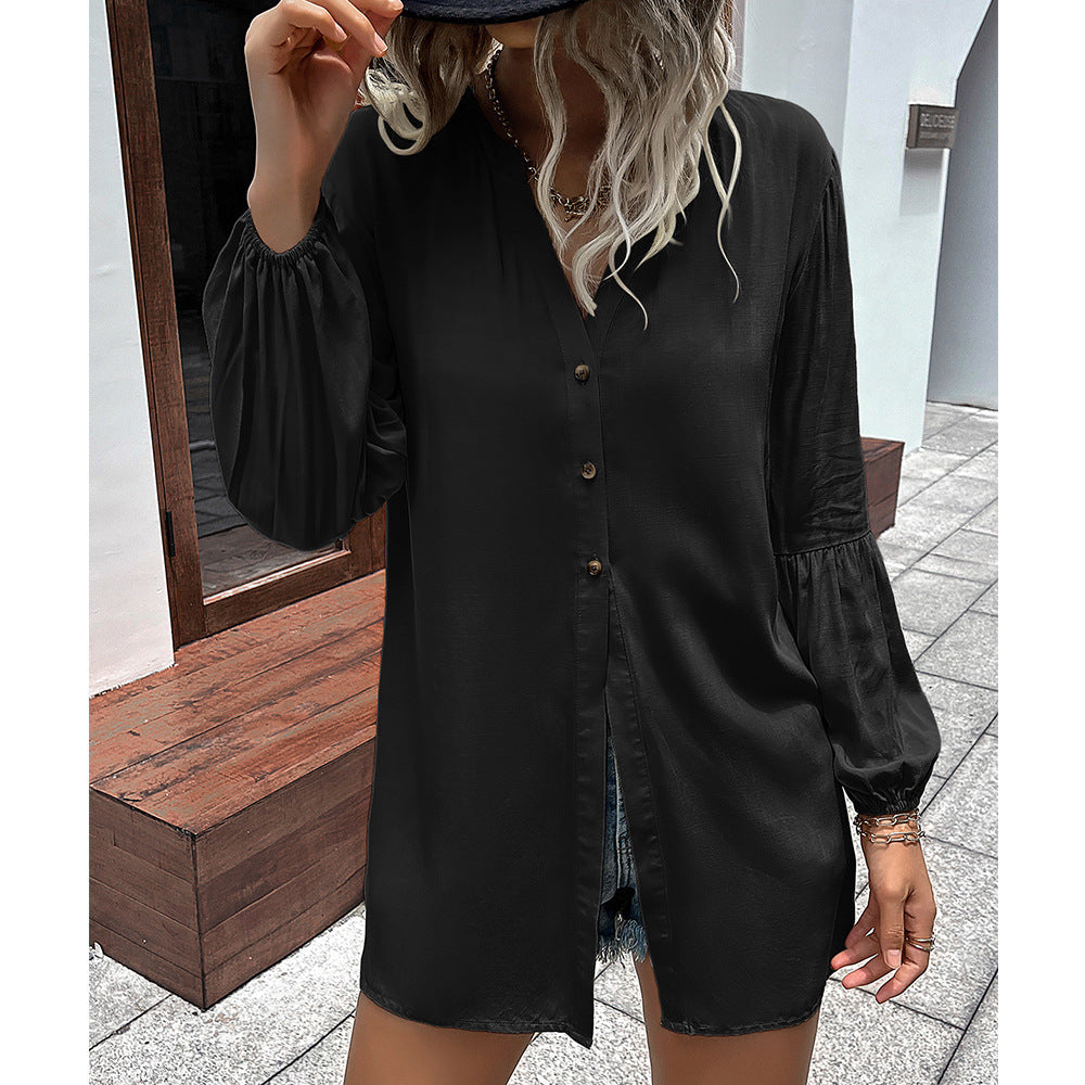 Autumn And Winter New European And American Leisure Loose Single-breasted Shirt Dress