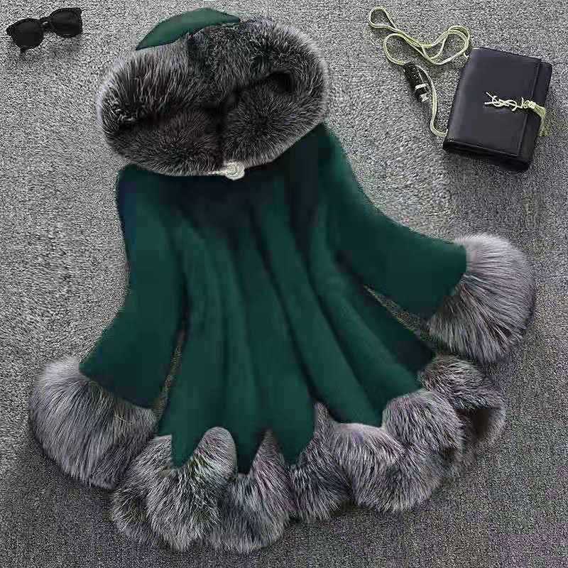 Hooded faux mink coat