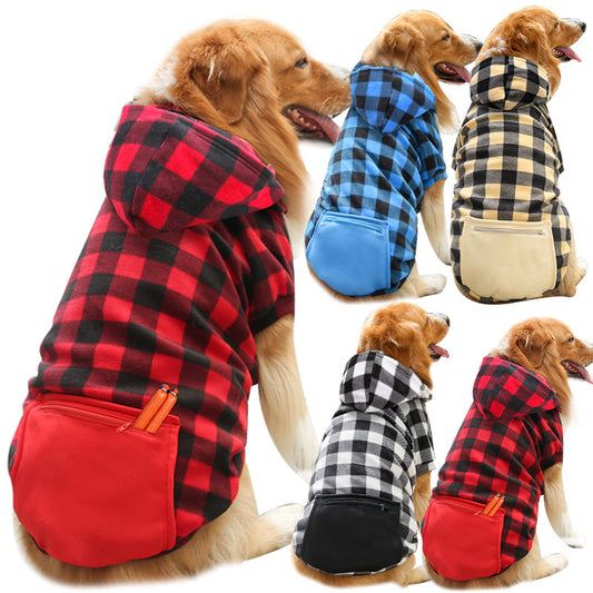 Plaid Zipper Pocket Dog Cat Pet Clothes Sweater