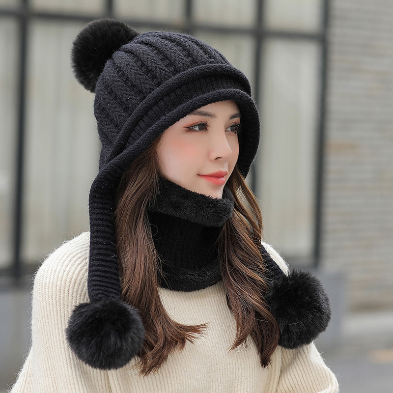 Women's Plush Twist Knitted Drop Ball Hat