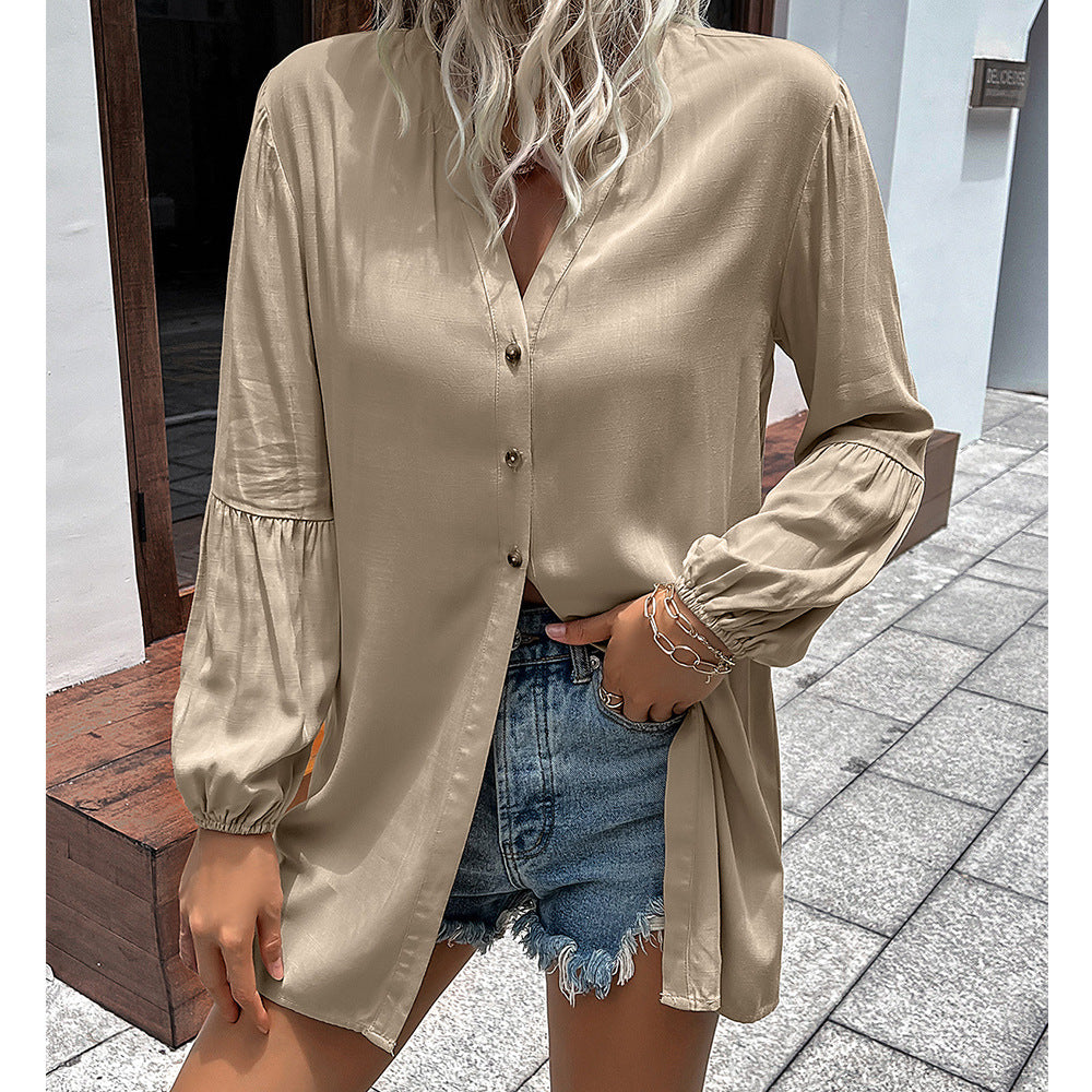 Autumn And Winter New European And American Leisure Loose Single-breasted Shirt Dress