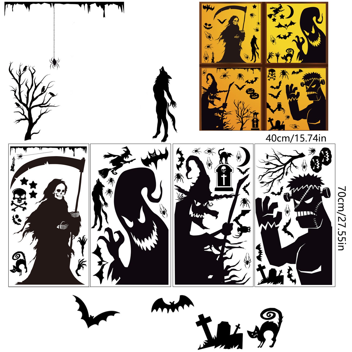 Halloween Horror Black Witch Death Static Window Stickers