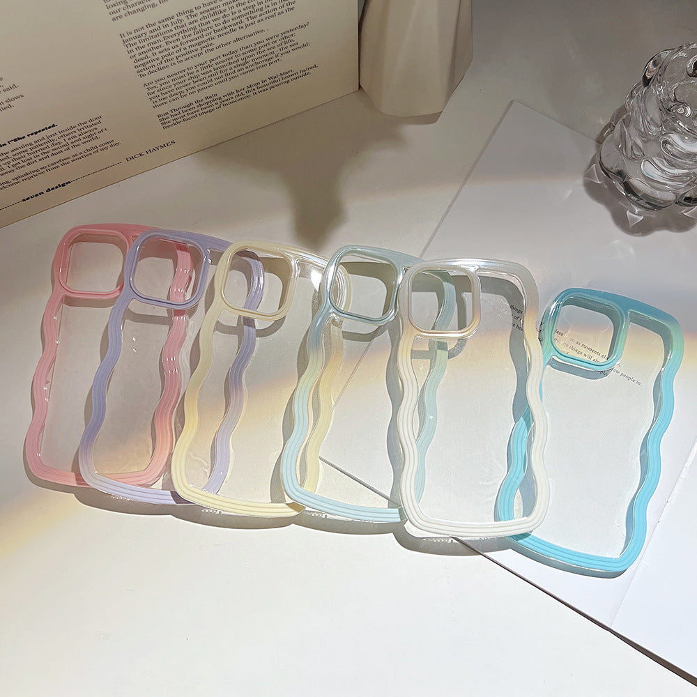 Wave Border Mobile Phone Case Solid Color Simple Candy Color