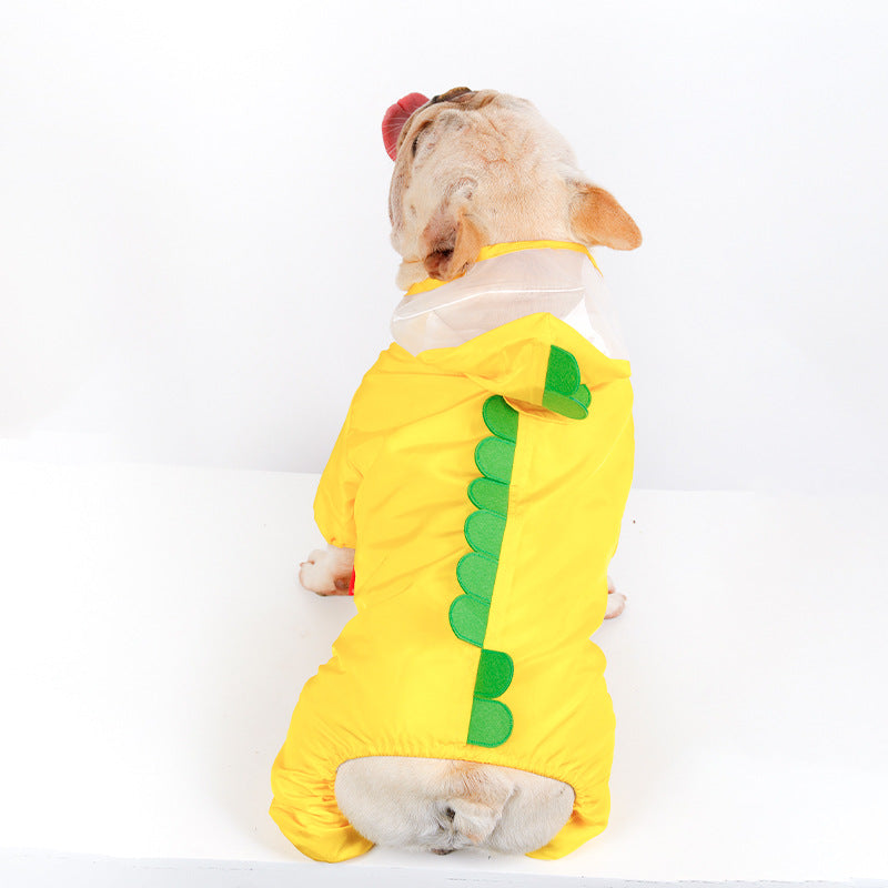 Dinosaur Raincoat Pet Yellow Waterproof Suit Four Feet