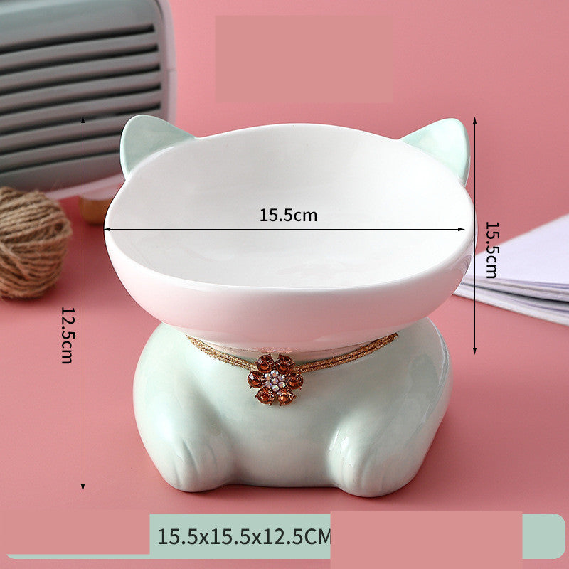 Cat Water Bowl Neck Protector Diagonal Ceramics