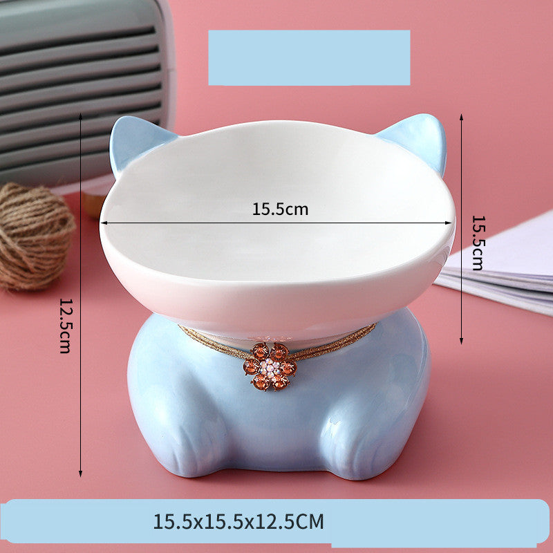 Cat Water Bowl Neck Protector Diagonal Ceramics