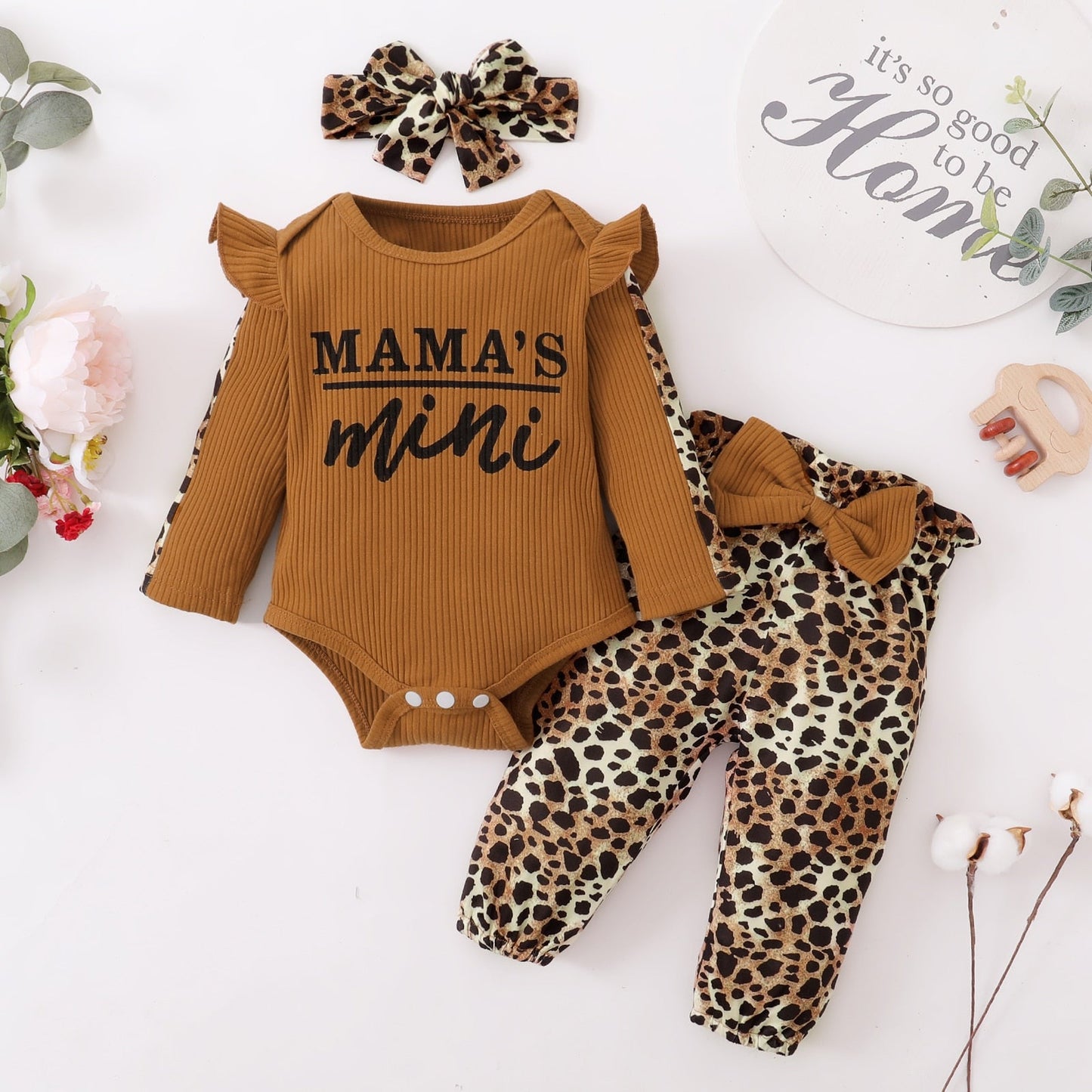 Long Sleeve Tight Romper Leopard Print Trousers Two-piece Set