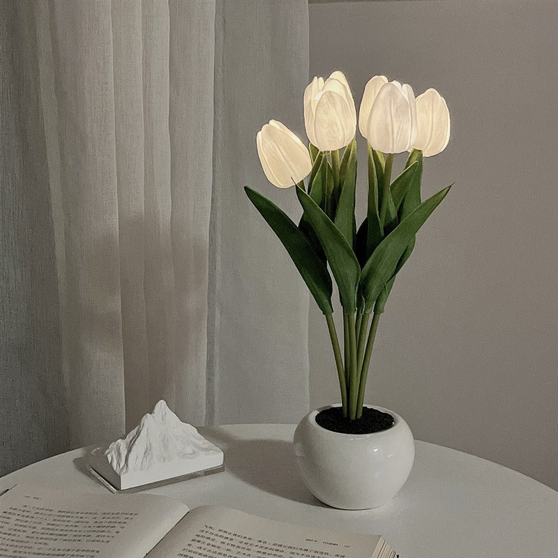 LED Tulip Flower Night Light Artificial Flowerpot Potted Plant Landscape Table Lamp Home Bedroom Living Room Decoration Gift